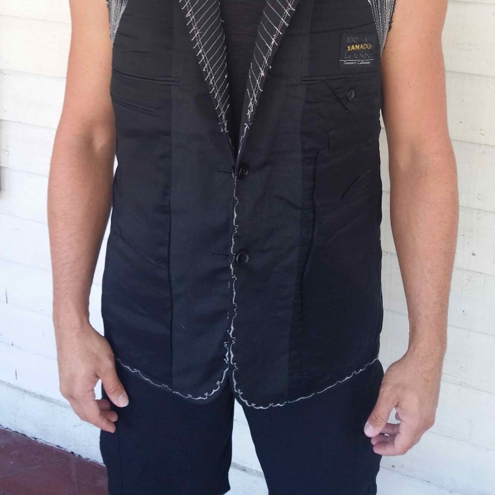 XANADU DESIGNS Black Panther Inspired, Upcycled mens suit coat, made into vest. - Picture 6 of 14